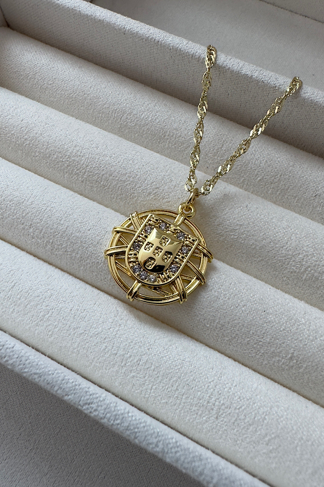 Portugal Coat of Arms Gold Swirl Necklace 