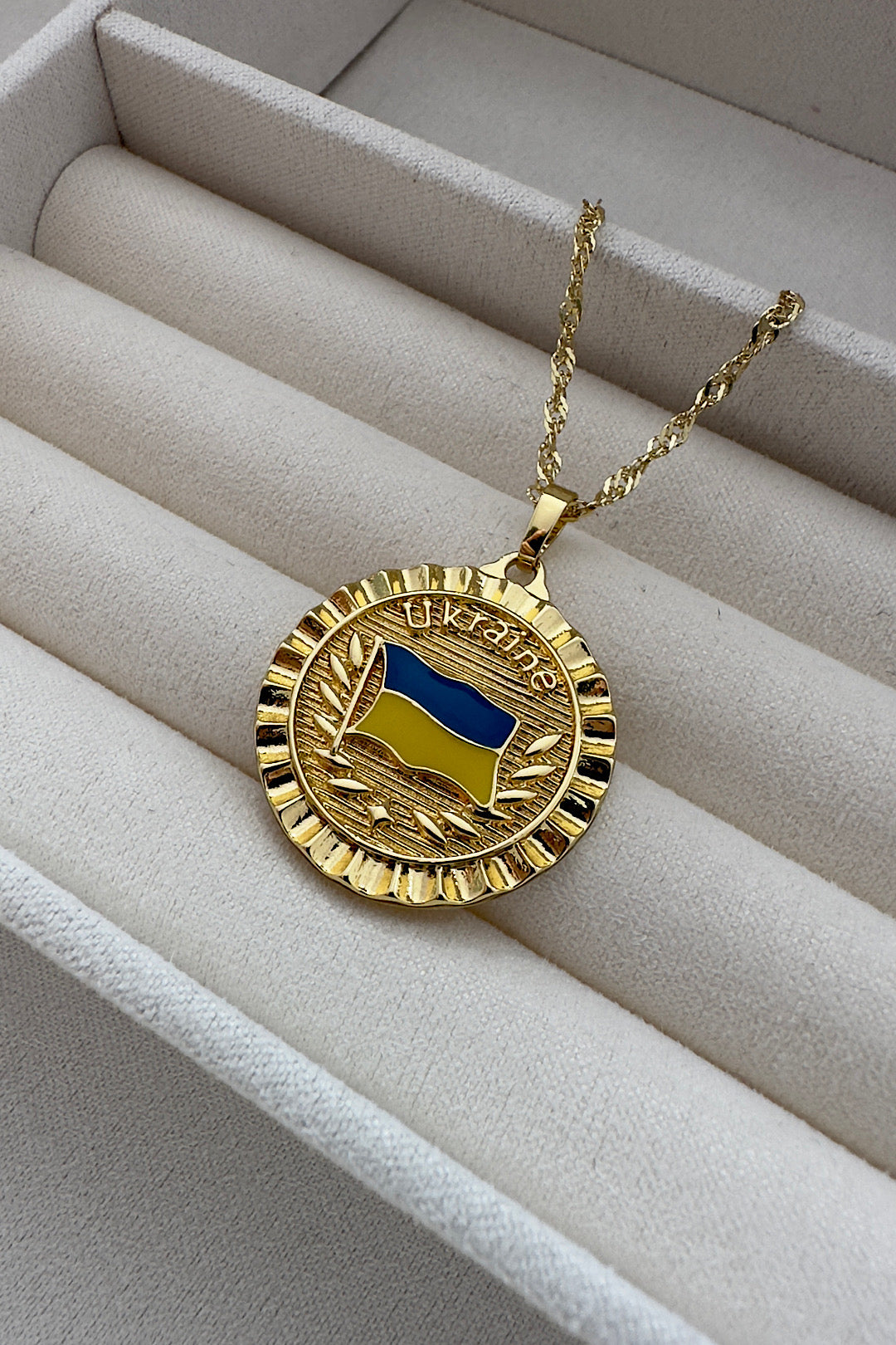 Ukraine Flag Gold Swirl Necklace 