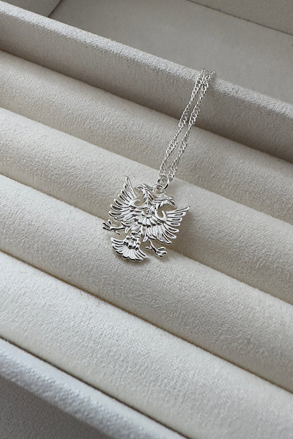Albanian Eagle Swirl Necklace Silver 