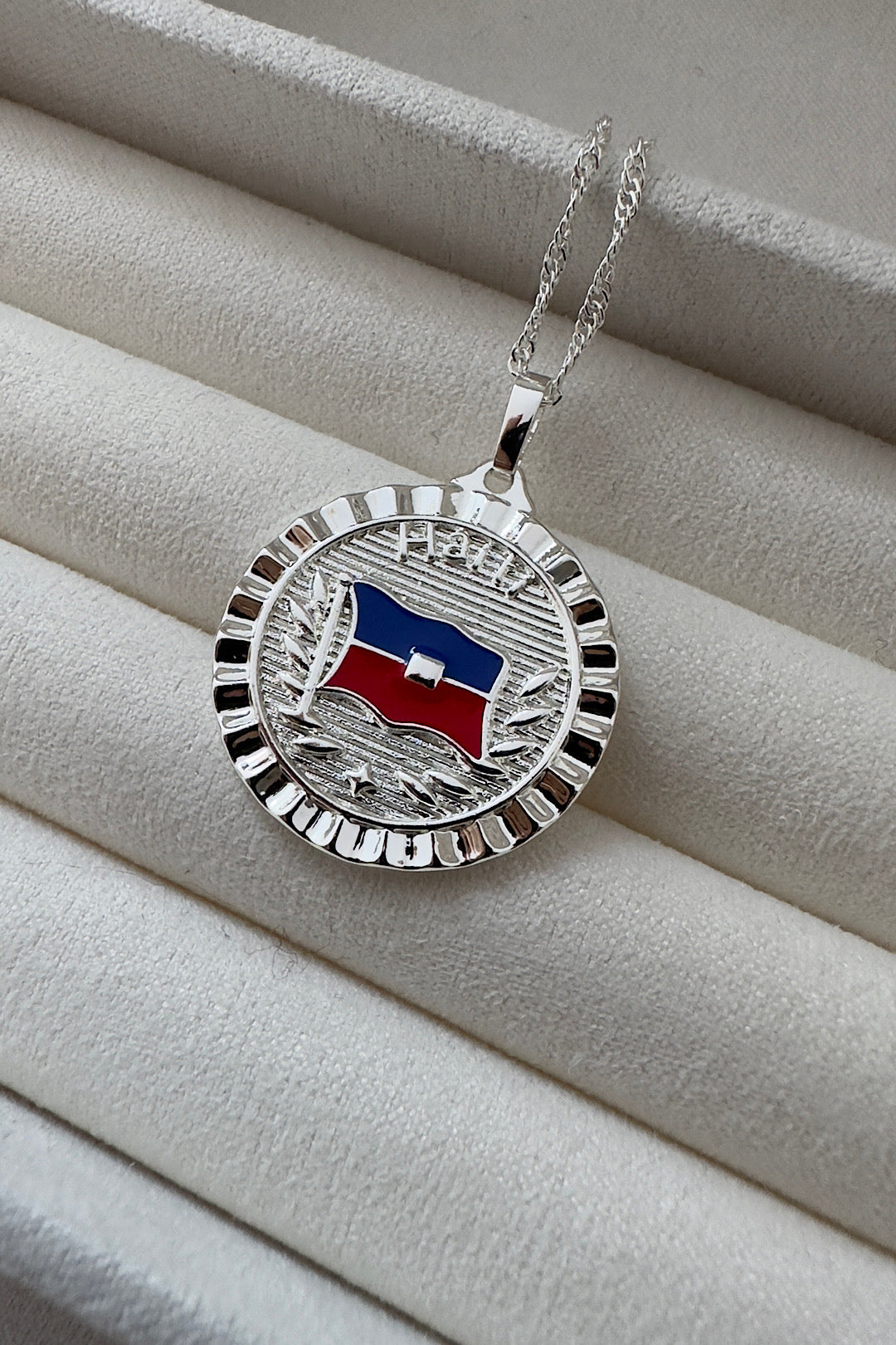 Haiti Flag Silver Necklace 