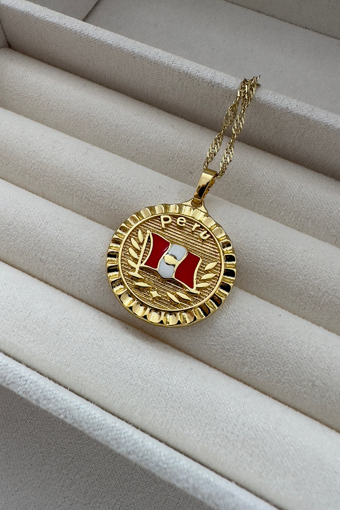 Peru Gold Flag Swirl Necklace   