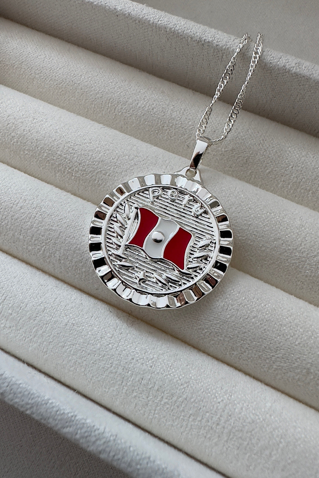 Peru Flag Silver Necklace 