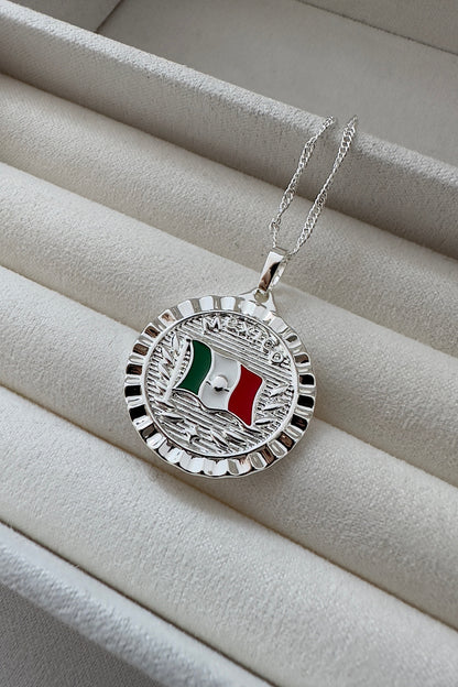 Silver Mexico flag Necklace