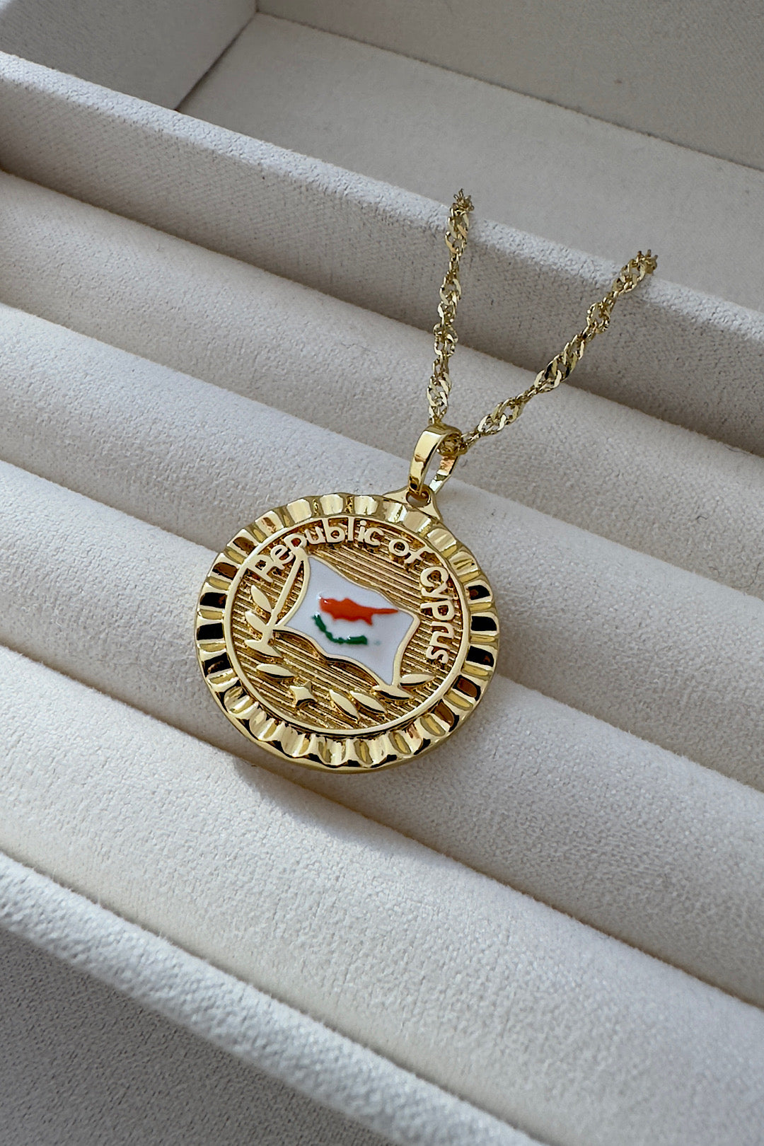 Republic of Cyprus Flag Gold Swirl Necklace 