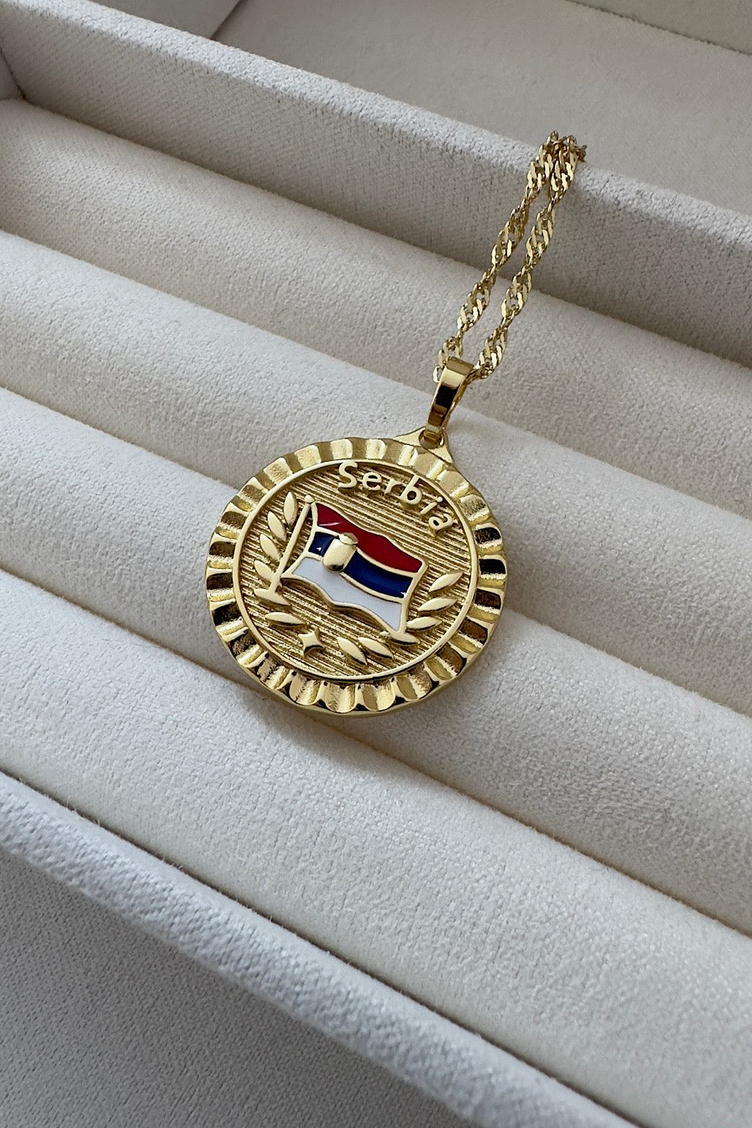 Serbia Flag Gold Swirl Necklace 