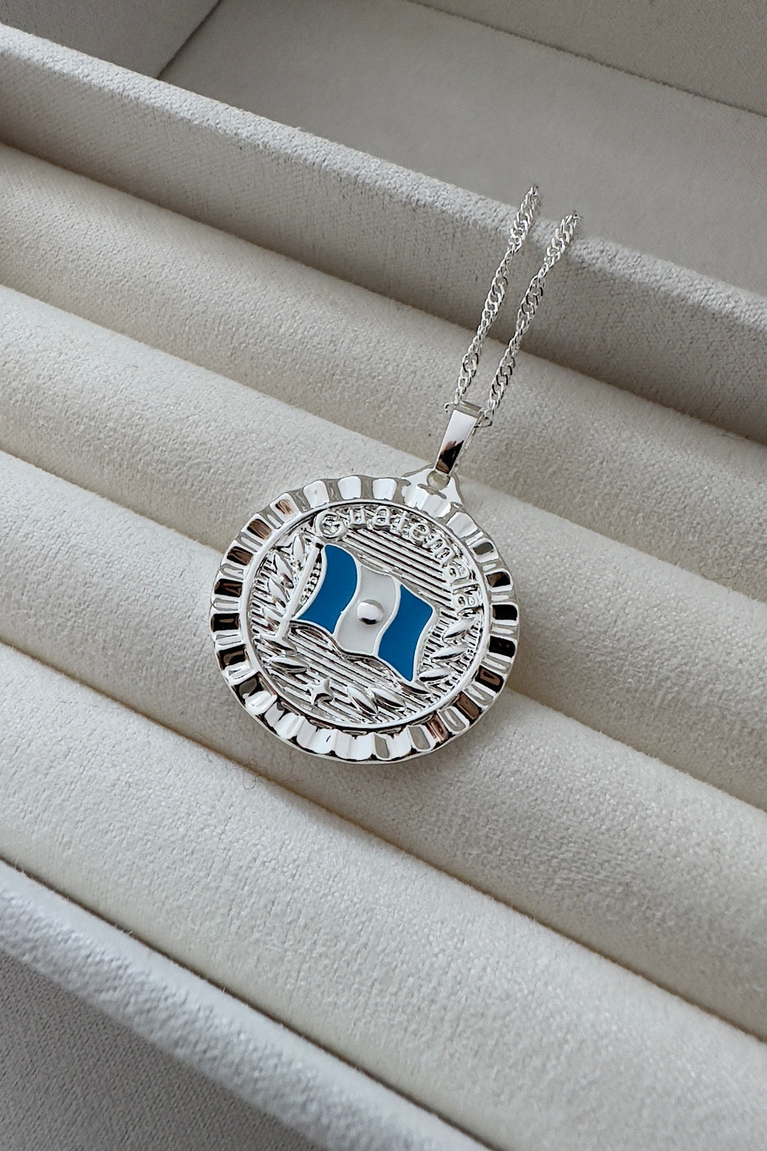 Guatemala Flag Silver Necklace 