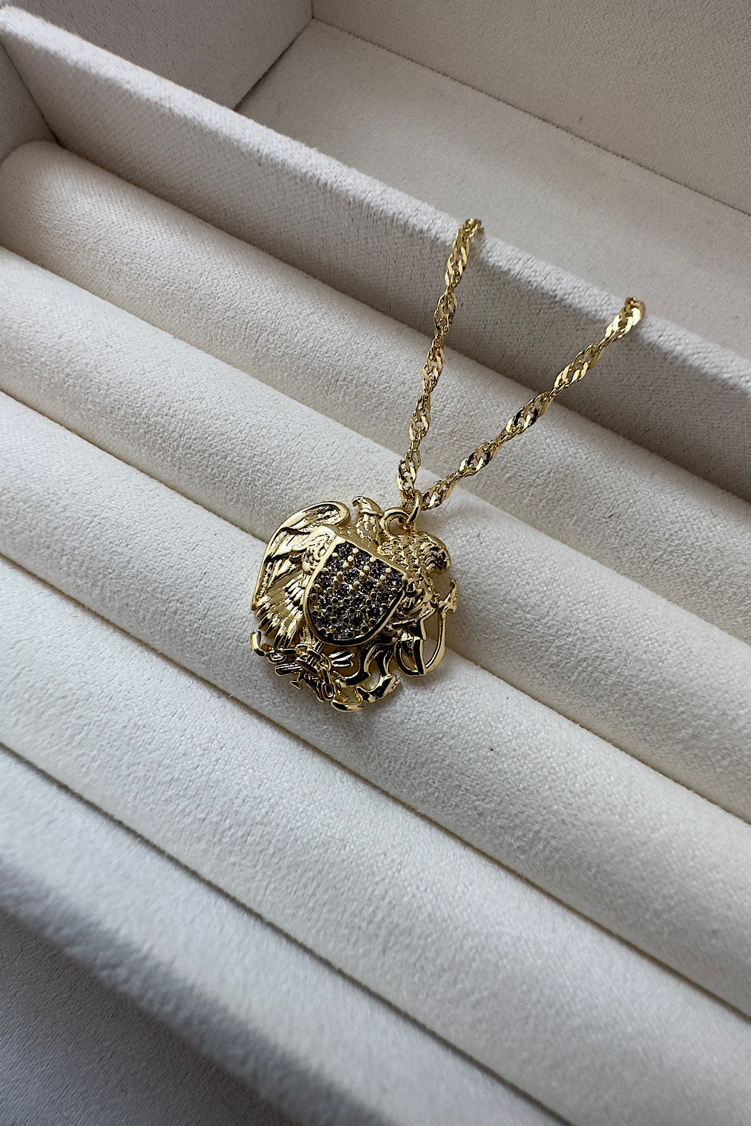 Armenia Coat of Arms Gold Swirl Necklace 