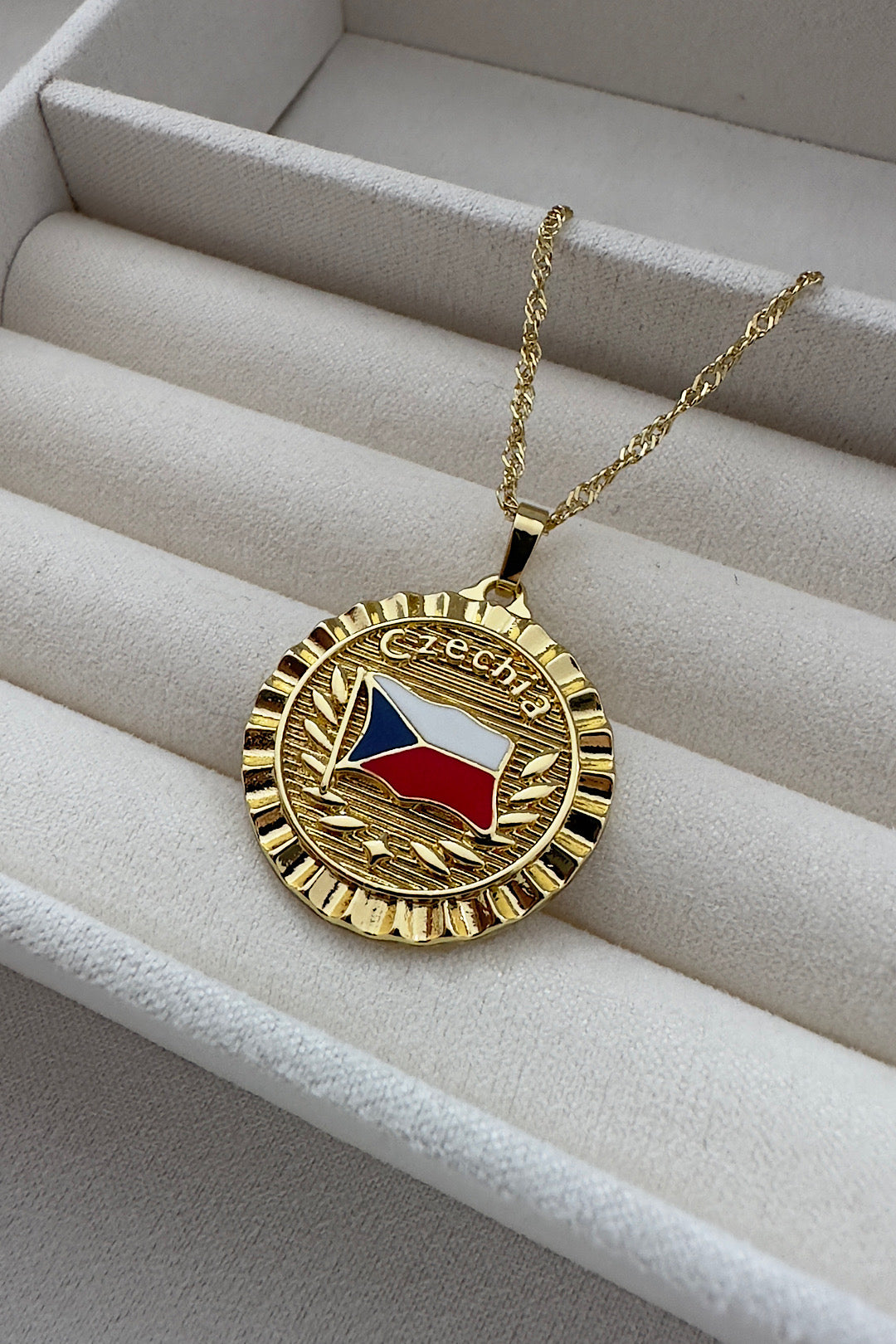 Czechia Flag Gold Swirl Necklace 
