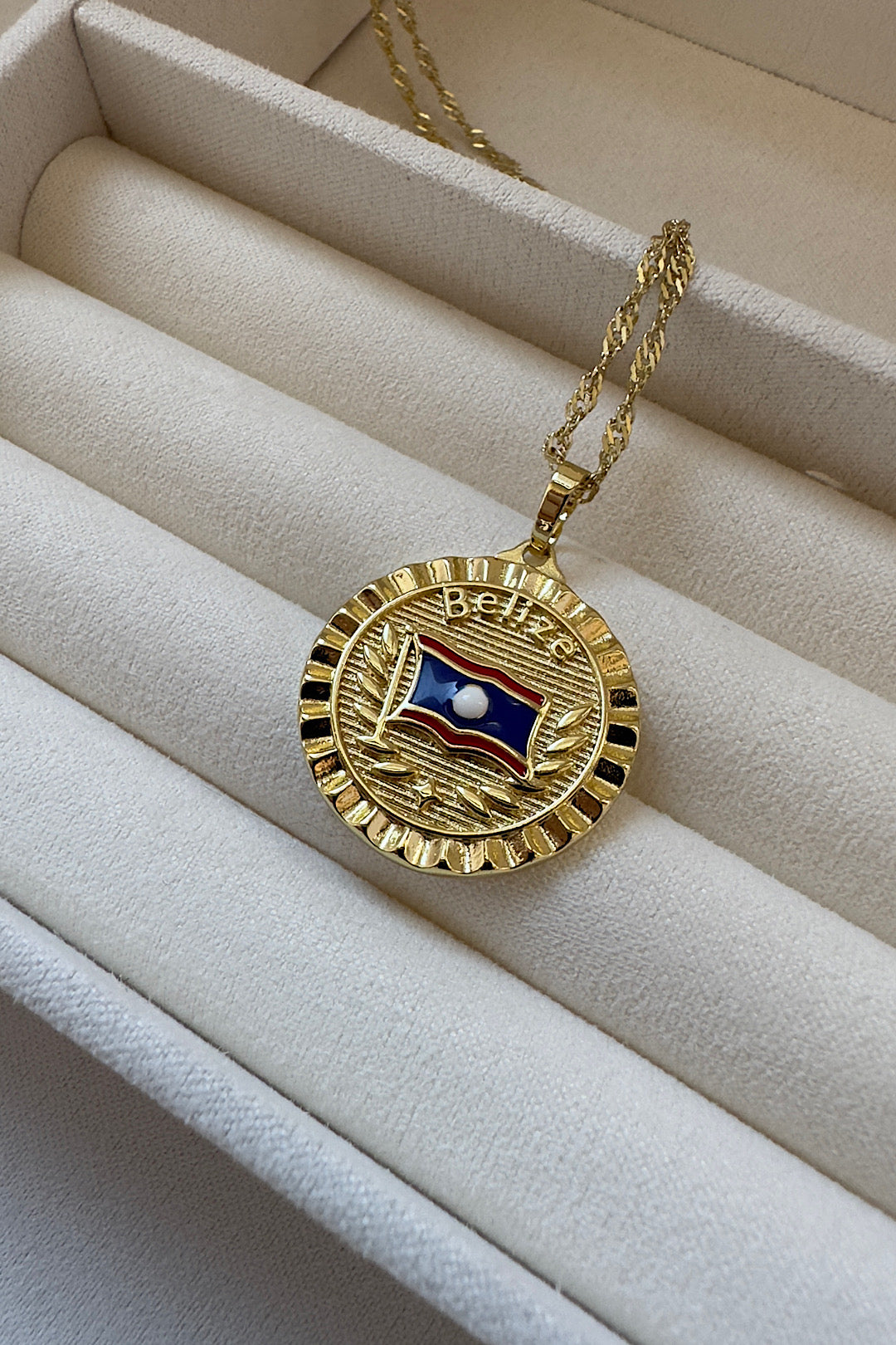 Belize Coat of Arms Gold Necklace 