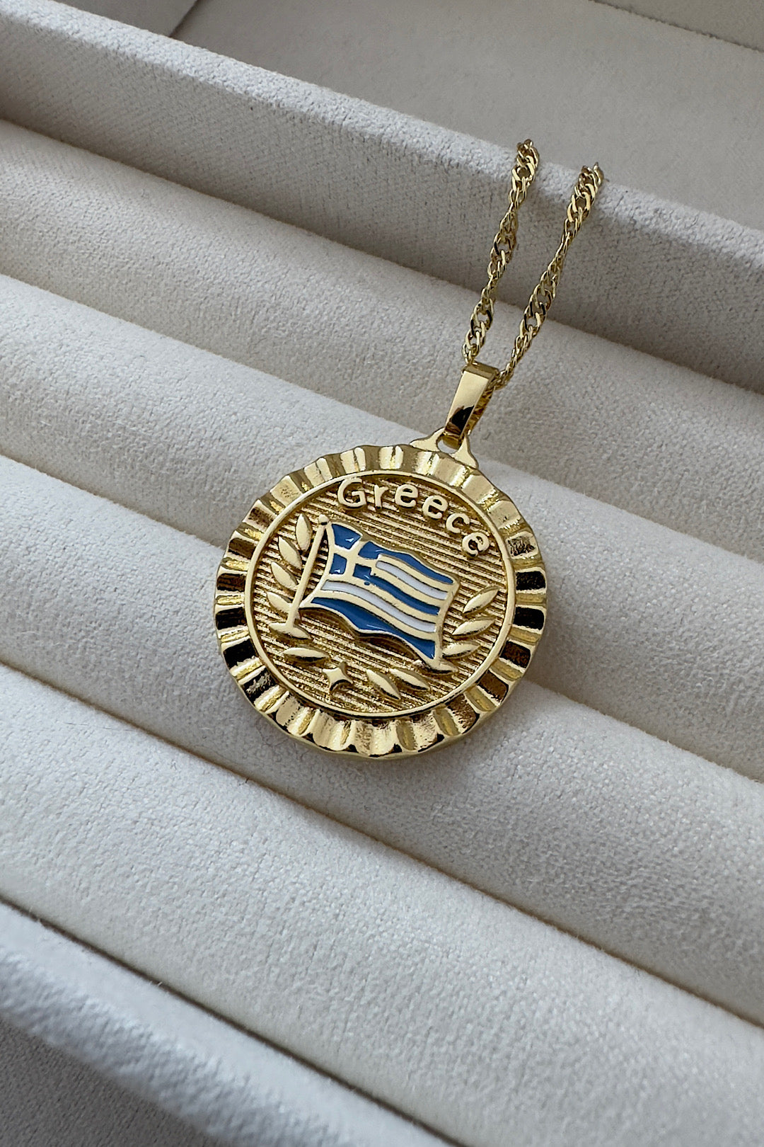Greece Flag Gold Swirl Necklace 